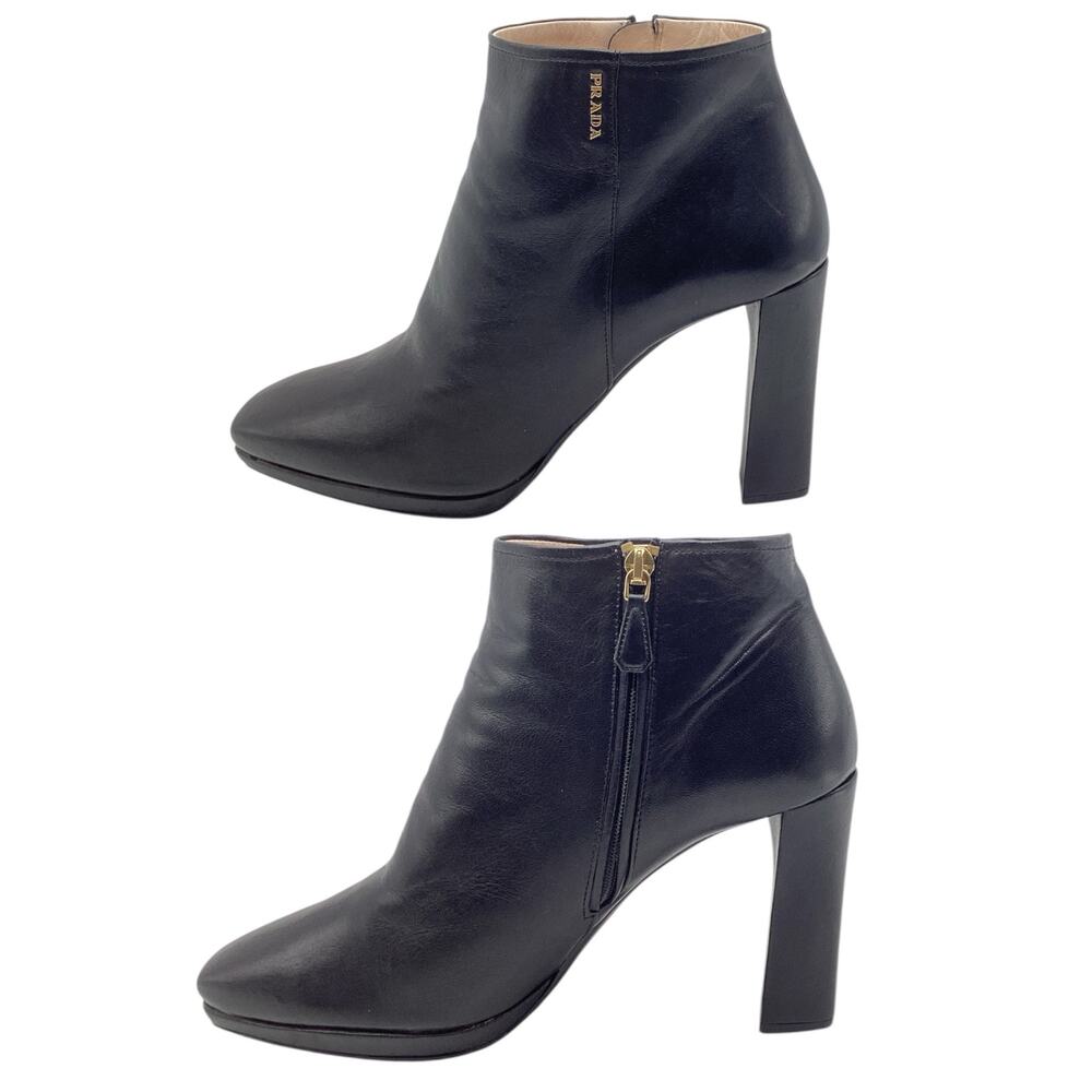 Prada Ankle Booties Women’s Size 10/11 Nappa Leather Square Toe in Black - Picture 4 of 7